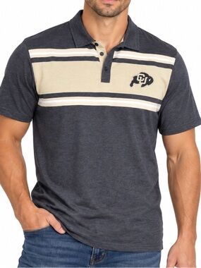 Colosseum Colorado Buffaloes CU Men’s Striped Polo Shirt Charcoal Gray SZ XL